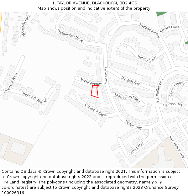 1, TAYLOR AVENUE, BLACKBURN, BB2 4GS: Location map and indicative extent of plot