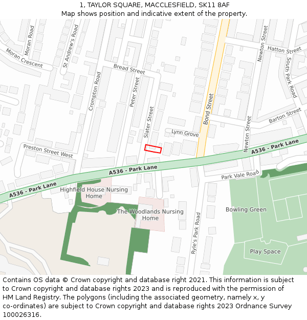 1, TAYLOR SQUARE, MACCLESFIELD, SK11 8AF: Location map and indicative extent of plot