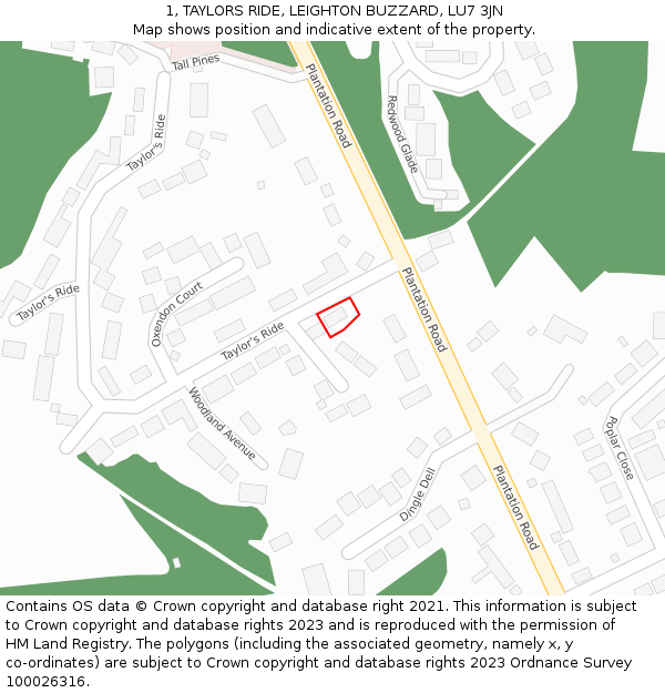 1, TAYLORS RIDE, LEIGHTON BUZZARD, LU7 3JN: Location map and indicative extent of plot