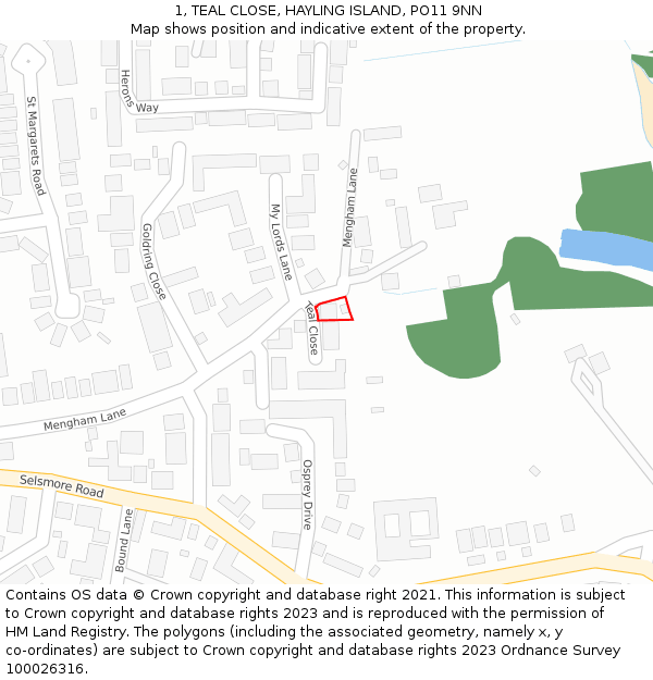 1, TEAL CLOSE, HAYLING ISLAND, PO11 9NN: Location map and indicative extent of plot