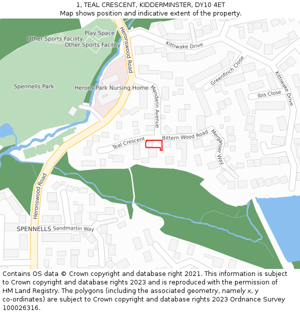 1, TEAL CRESCENT, KIDDERMINSTER, DY10 4ET: Location map and indicative extent of plot