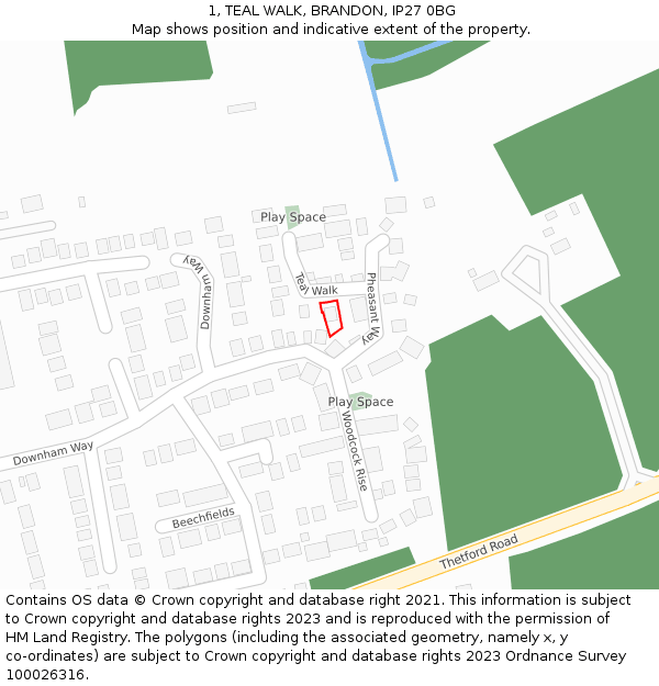 1, TEAL WALK, BRANDON, IP27 0BG: Location map and indicative extent of plot