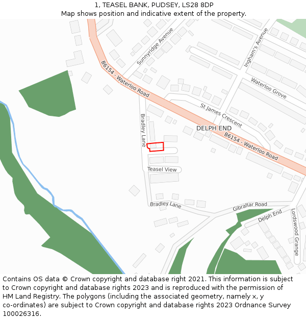 1, TEASEL BANK, PUDSEY, LS28 8DP: Location map and indicative extent of plot