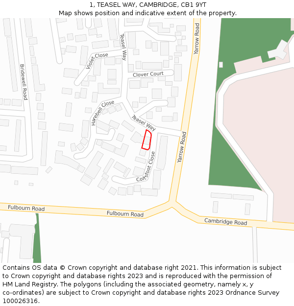 1, TEASEL WAY, CAMBRIDGE, CB1 9YT: Location map and indicative extent of plot