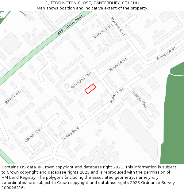 1, TEDDINGTON CLOSE, CANTERBURY, CT1 1HU: Location map and indicative extent of plot