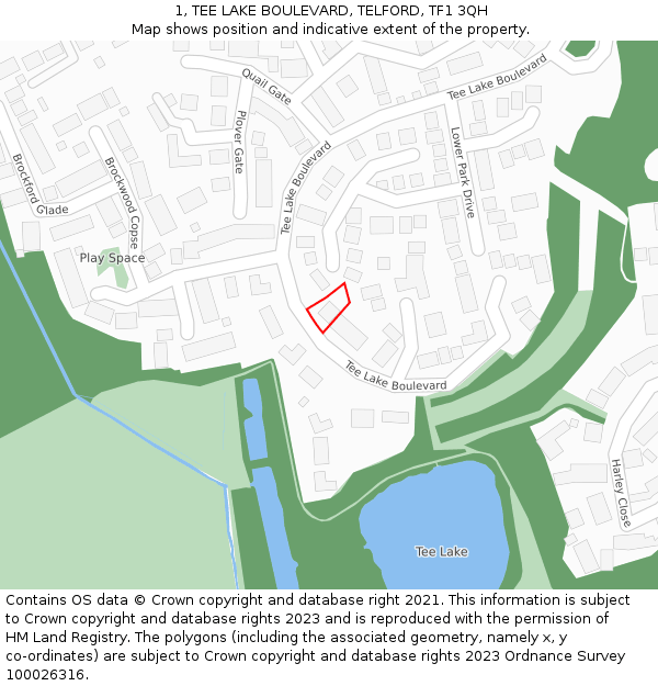 1, TEE LAKE BOULEVARD, TELFORD, TF1 3QH: Location map and indicative extent of plot