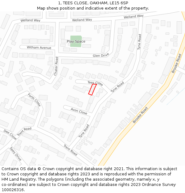 1, TEES CLOSE, OAKHAM, LE15 6SP: Location map and indicative extent of plot