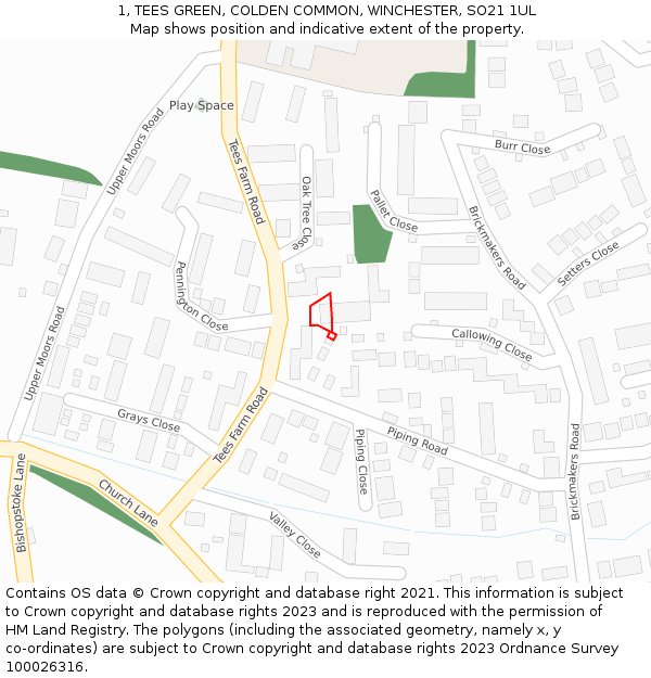 1, TEES GREEN, COLDEN COMMON, WINCHESTER, SO21 1UL: Location map and indicative extent of plot