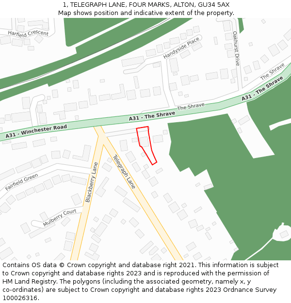1, TELEGRAPH LANE, FOUR MARKS, ALTON, GU34 5AX: Location map and indicative extent of plot