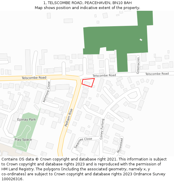 1, TELSCOMBE ROAD, PEACEHAVEN, BN10 8AH: Location map and indicative extent of plot