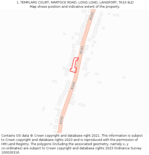 1, TEMPLARS COURT, MARTOCK ROAD, LONG LOAD, LANGPORT, TA10 9LD: Location map and indicative extent of plot