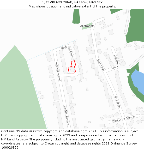 1, TEMPLARS DRIVE, HARROW, HA3 6RX: Location map and indicative extent of plot