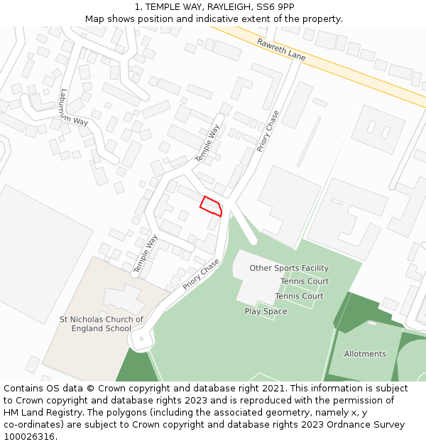 1, TEMPLE WAY, RAYLEIGH, SS6 9PP: Location map and indicative extent of plot