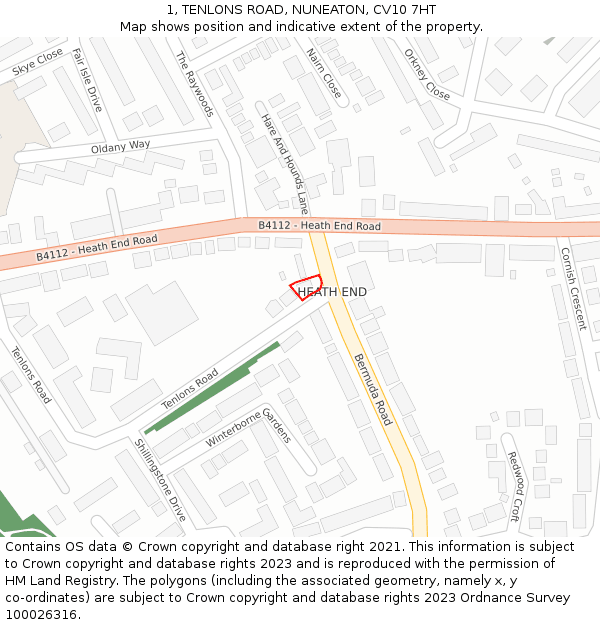 1, TENLONS ROAD, NUNEATON, CV10 7HT: Location map and indicative extent of plot