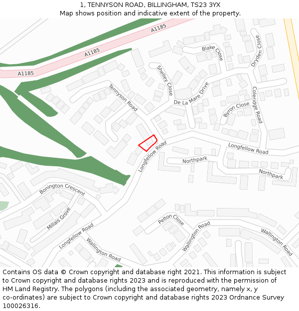 1, TENNYSON ROAD, BILLINGHAM, TS23 3YX: Location map and indicative extent of plot