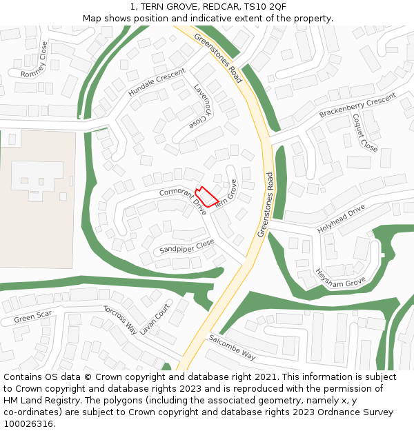 1, TERN GROVE, REDCAR, TS10 2QF: Location map and indicative extent of plot