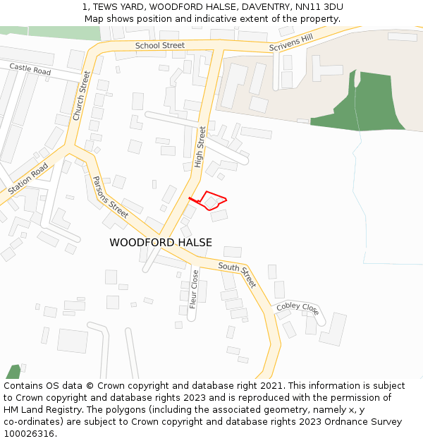 1, TEWS YARD, WOODFORD HALSE, DAVENTRY, NN11 3DU: Location map and indicative extent of plot