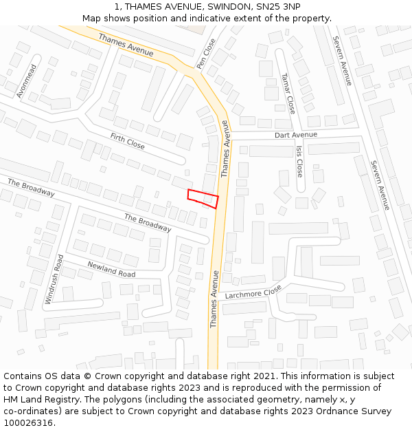 1, THAMES AVENUE, SWINDON, SN25 3NP: Location map and indicative extent of plot