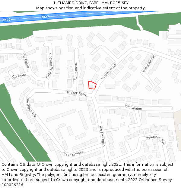 1, THAMES DRIVE, FAREHAM, PO15 6EY: Location map and indicative extent of plot