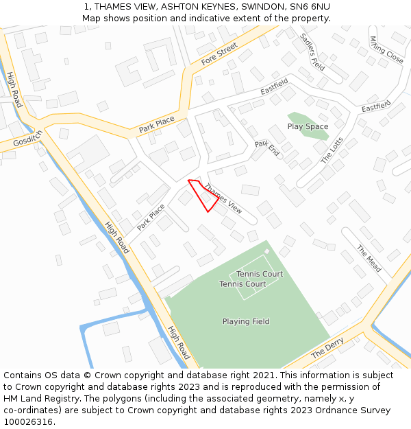 1, THAMES VIEW, ASHTON KEYNES, SWINDON, SN6 6NU: Location map and indicative extent of plot