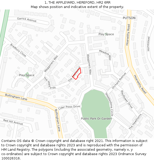 1, THE APPLEYARD, HEREFORD, HR2 6RR: Location map and indicative extent of plot