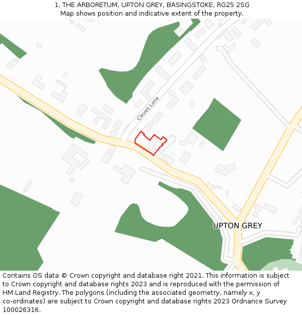 1, THE ARBORETUM, UPTON GREY, BASINGSTOKE, RG25 2SG: Location map and indicative extent of plot