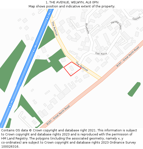 1, THE AVENUE, WELWYN, AL6 0PN: Location map and indicative extent of plot