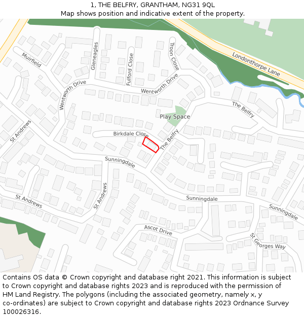 1, THE BELFRY, GRANTHAM, NG31 9QL: Location map and indicative extent of plot