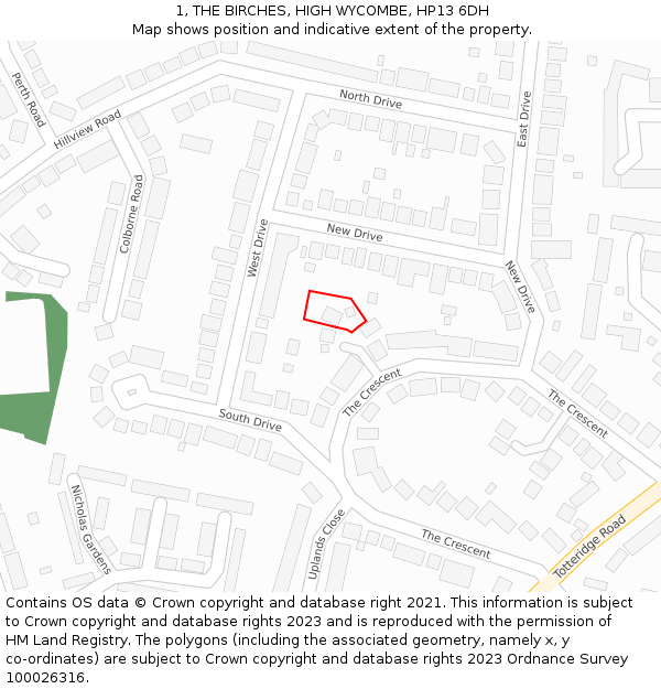 1, THE BIRCHES, HIGH WYCOMBE, HP13 6DH: Location map and indicative extent of plot