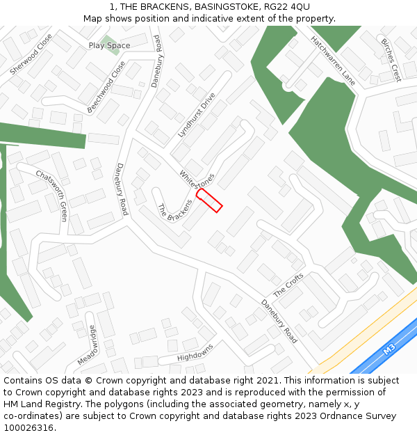 1, THE BRACKENS, BASINGSTOKE, RG22 4QU: Location map and indicative extent of plot