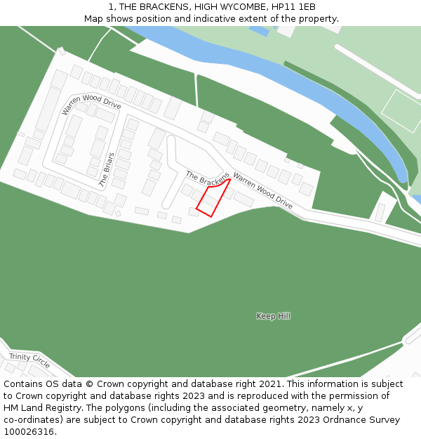 1, THE BRACKENS, HIGH WYCOMBE, HP11 1EB: Location map and indicative extent of plot