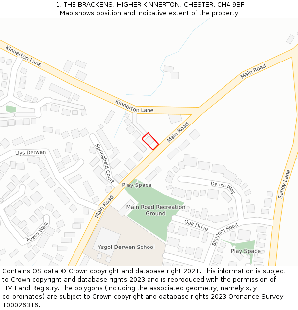 1, THE BRACKENS, HIGHER KINNERTON, CHESTER, CH4 9BF: Location map and indicative extent of plot