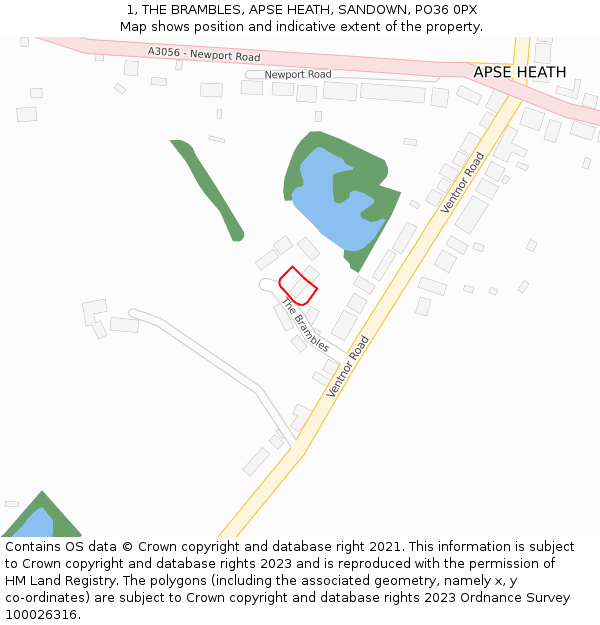 1, THE BRAMBLES, APSE HEATH, SANDOWN, PO36 0PX: Location map and indicative extent of plot