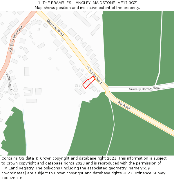 1, THE BRAMBLES, LANGLEY, MAIDSTONE, ME17 3GZ: Location map and indicative extent of plot