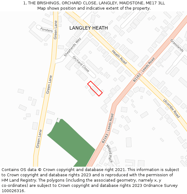 1, THE BRISHINGS, ORCHARD CLOSE, LANGLEY, MAIDSTONE, ME17 3LL: Location map and indicative extent of plot