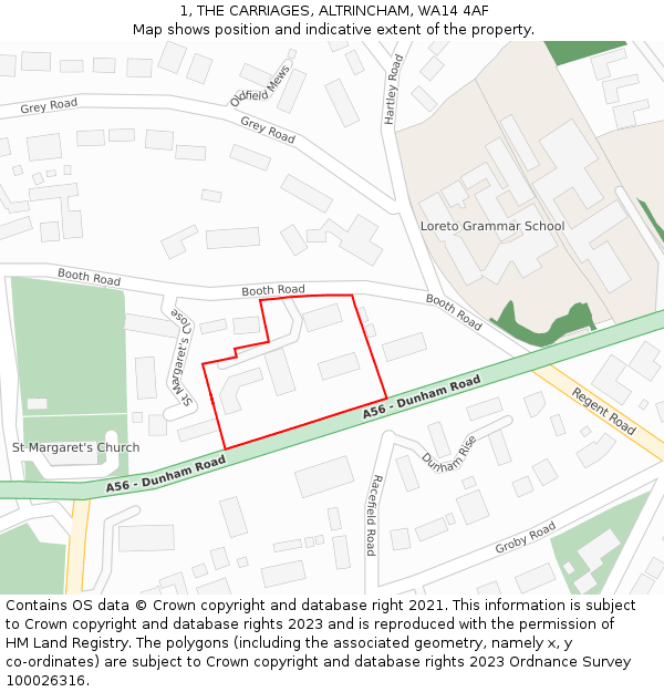 1, THE CARRIAGES, ALTRINCHAM, WA14 4AF: Location map and indicative extent of plot