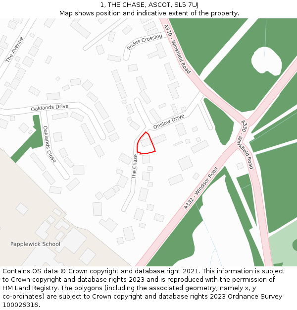 1, THE CHASE, ASCOT, SL5 7UJ: Location map and indicative extent of plot