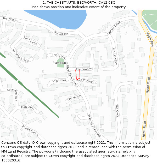 1, THE CHESTNUTS, BEDWORTH, CV12 0BQ: Location map and indicative extent of plot