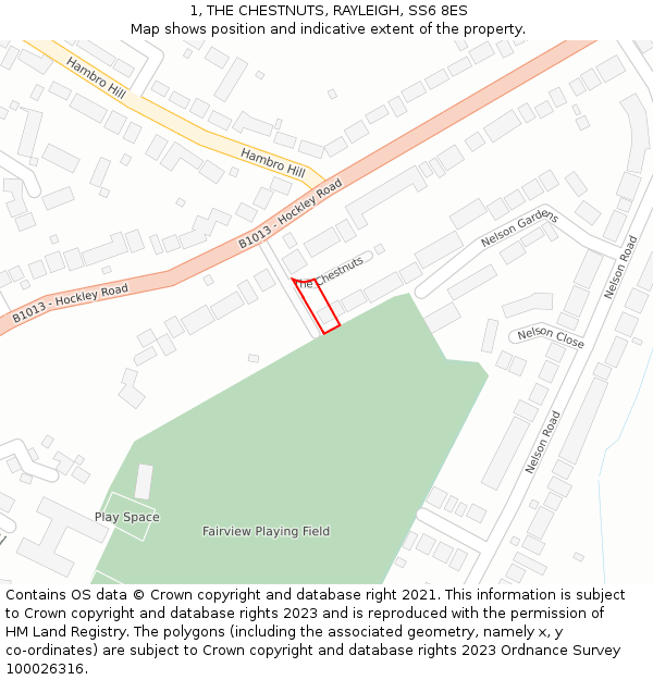 1, THE CHESTNUTS, RAYLEIGH, SS6 8ES: Location map and indicative extent of plot