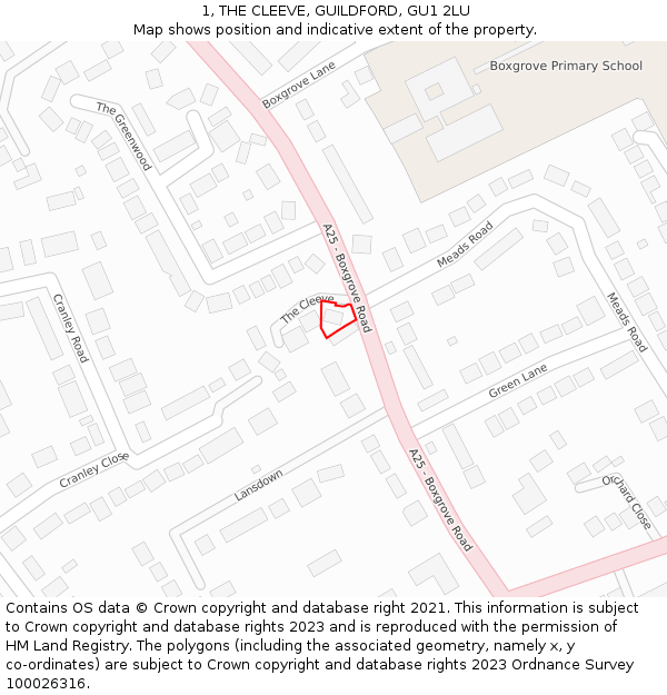 1, THE CLEEVE, GUILDFORD, GU1 2LU: Location map and indicative extent of plot