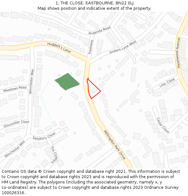 1, THE CLOSE, EASTBOURNE, BN22 0LJ: Location map and indicative extent of plot