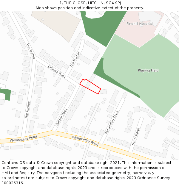 1, THE CLOSE, HITCHIN, SG4 9PJ: Location map and indicative extent of plot