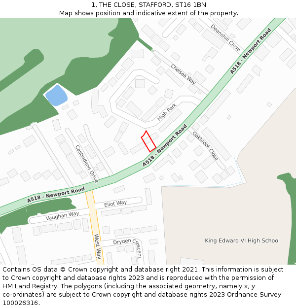 1, THE CLOSE, STAFFORD, ST16 1BN: Location map and indicative extent of plot