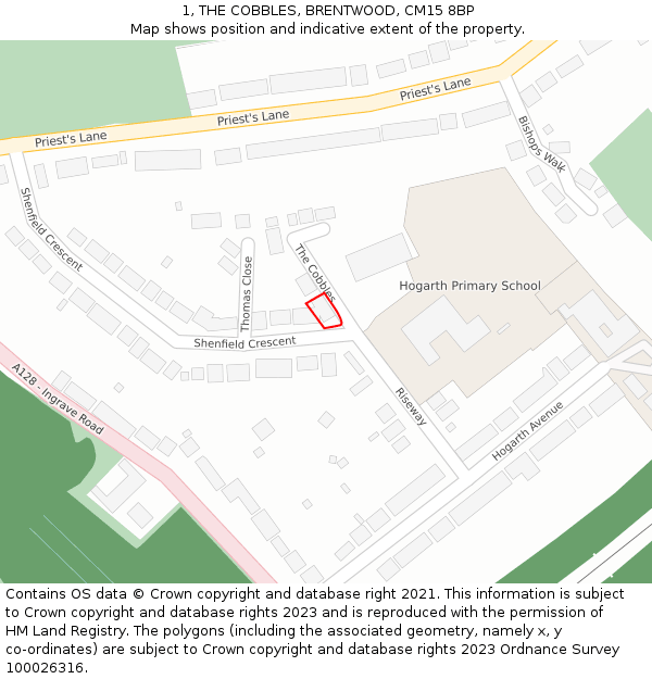 1, THE COBBLES, BRENTWOOD, CM15 8BP: Location map and indicative extent of plot