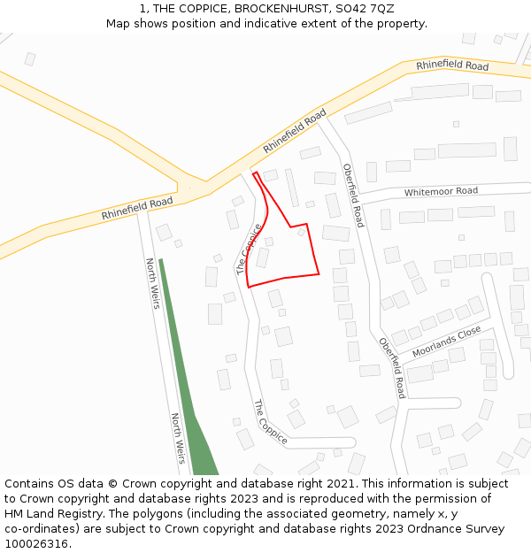 1, THE COPPICE, BROCKENHURST, SO42 7QZ: Location map and indicative extent of plot