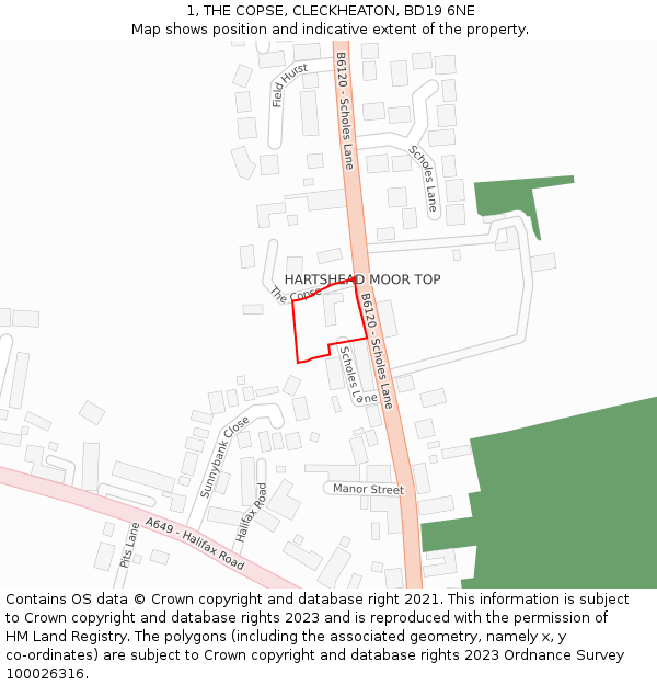 1, THE COPSE, CLECKHEATON, BD19 6NE: Location map and indicative extent of plot