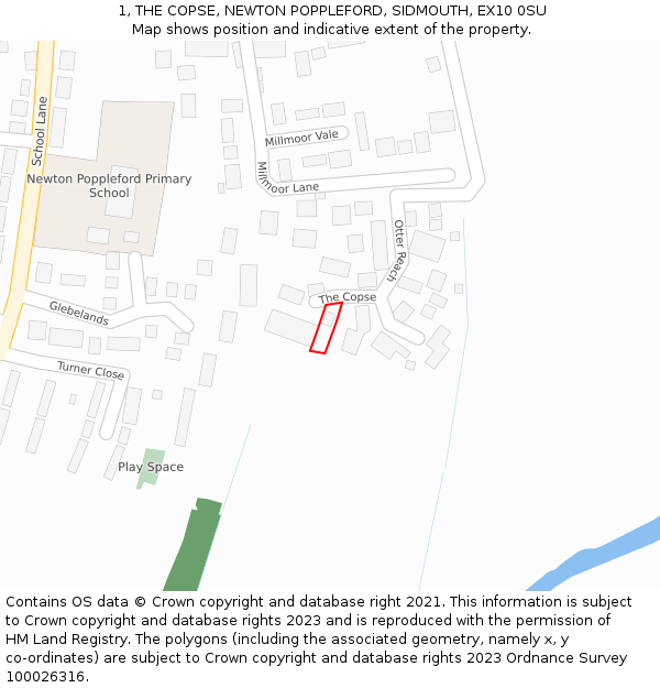 1, THE COPSE, NEWTON POPPLEFORD, SIDMOUTH, EX10 0SU: Location map and indicative extent of plot