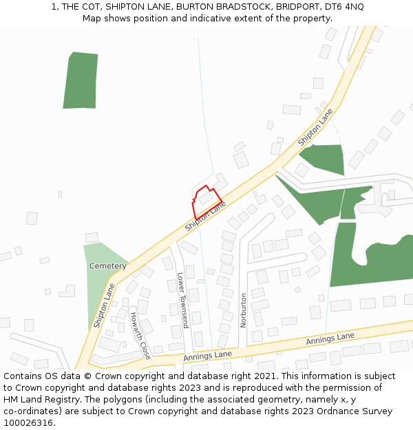 1, THE COT, SHIPTON LANE, BURTON BRADSTOCK, BRIDPORT, DT6 4NQ: Location map and indicative extent of plot