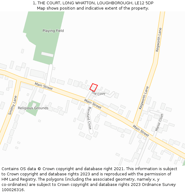 1, THE COURT, LONG WHATTON, LOUGHBOROUGH, LE12 5DP: Location map and indicative extent of plot