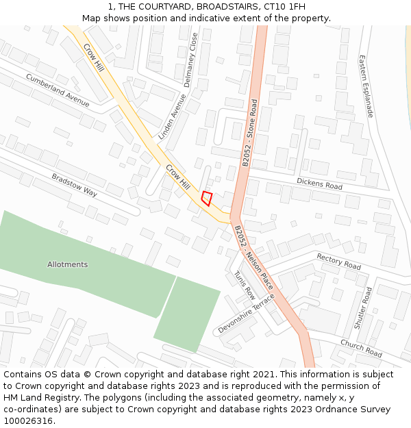 1, THE COURTYARD, BROADSTAIRS, CT10 1FH: Location map and indicative extent of plot